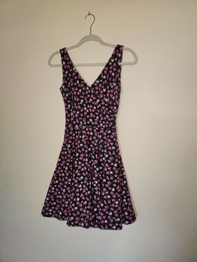 Vintage Betsey Johnson Black Mini Dress with Pink Floral Print